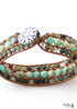 Boho Bracelet, RH Leather Wrap Bracelet, Green Jade Lotus